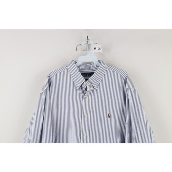 Vtg 90s Ralph Lauren Mens XL Classic Fit Striped Oxford Cotton Button Down Shirt - Picture 2 of 12
